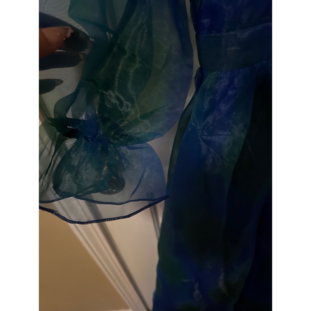 NWT Blue Green Watercolor Organza Maxi Dress Feather fairycore gala mermaid - Picture 2 of 9